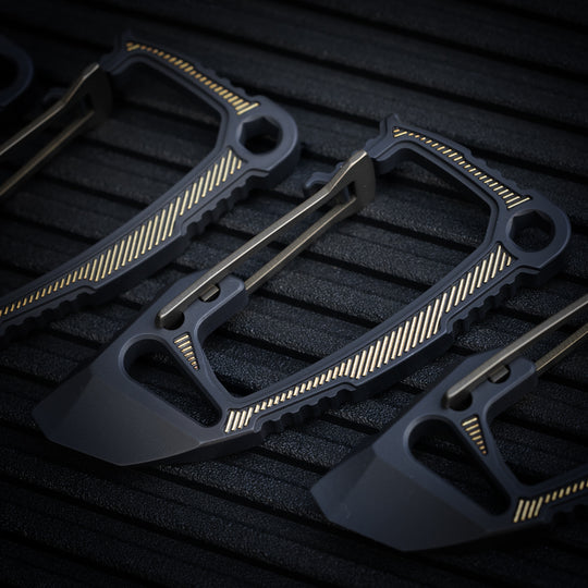 Titanium Bond-Vox HALO Carabiner -- Dark Deco v1 (Matte TRD / Laser Gold)