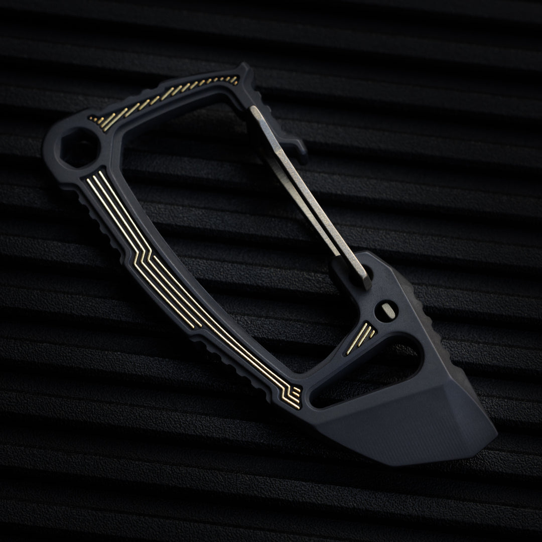 Titanium Bond-Vox HALO Carabiner -- Dark Deco v2 (Matte TRD / Laser Gold)