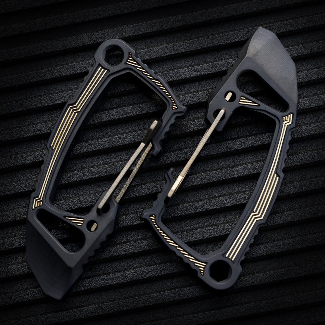 Titanium Bond-Vox HALO Carabiner -- Dark Deco v2 (Matte TRD / Laser Gold)