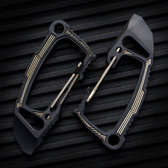 Titanium Bond-Vox HALO Carabiner -- Dark Deco v2 (Matte TRD / Laser Gold)