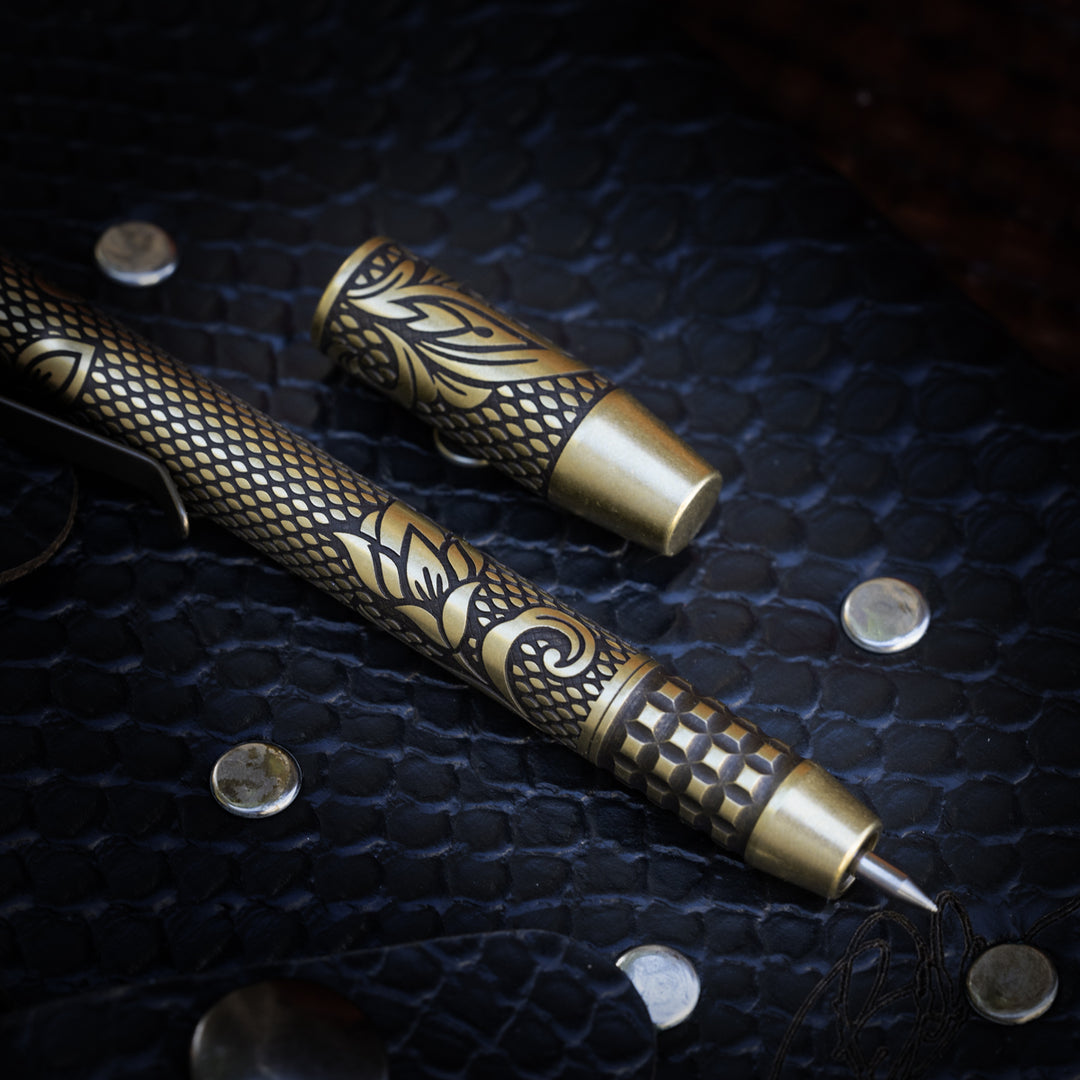 Brass TechLiner Grid Pen -- Checkered Paisley (Acid Washed)
