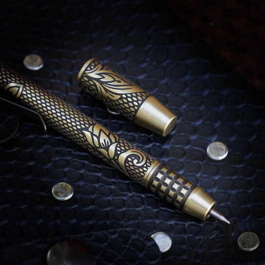Brass TechLiner Grid Pen -- Checkered Paisley (Acid Washed)