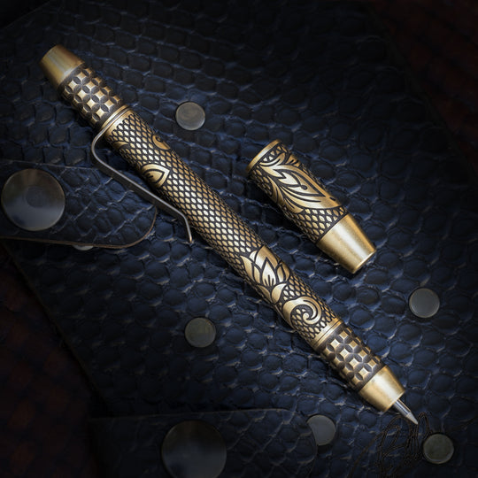 Brass TechLiner Grid Pen -- Checkered Paisley (Acid Washed)