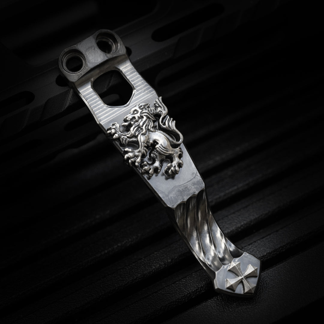Steel Flame x Ti2 -- 2 Hole Crusader Lion / Spike Cross Flashlight Clip