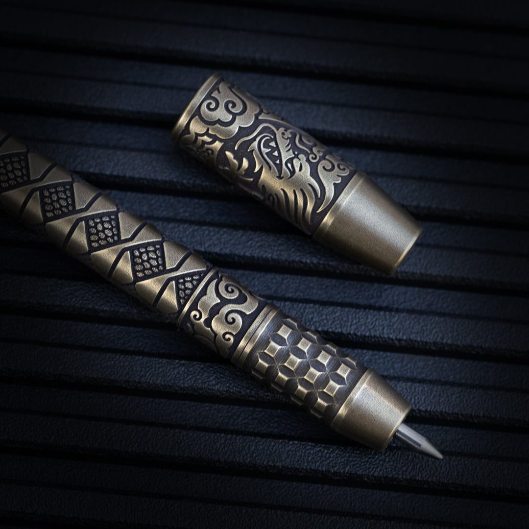 Brass TechLiner Grid Pen -- Hanzō LE (Acid Washed / Tumbled)