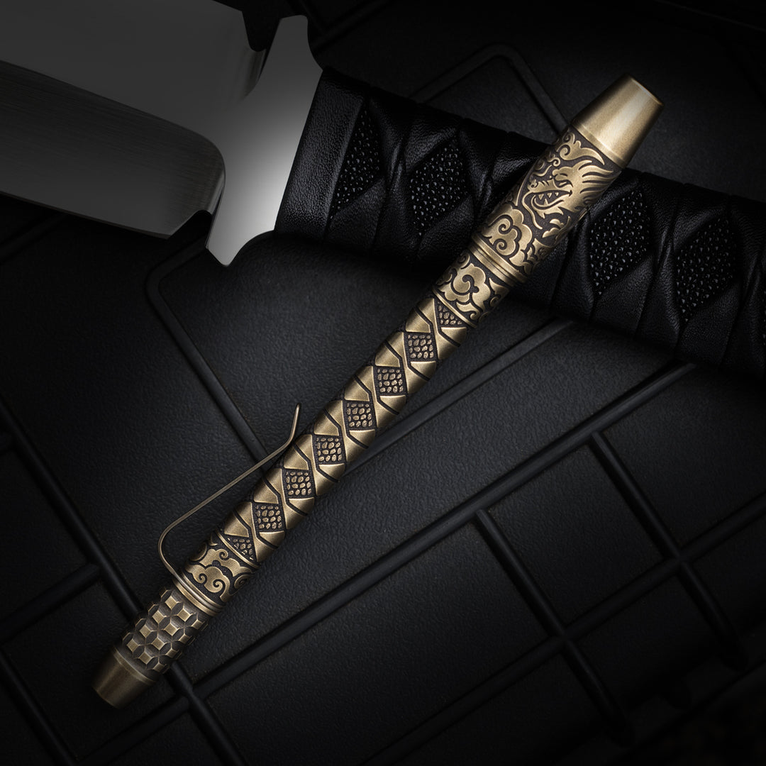 Brass TechLiner Grid Pen -- Hanzō LE (Acid Washed / Tumbled)