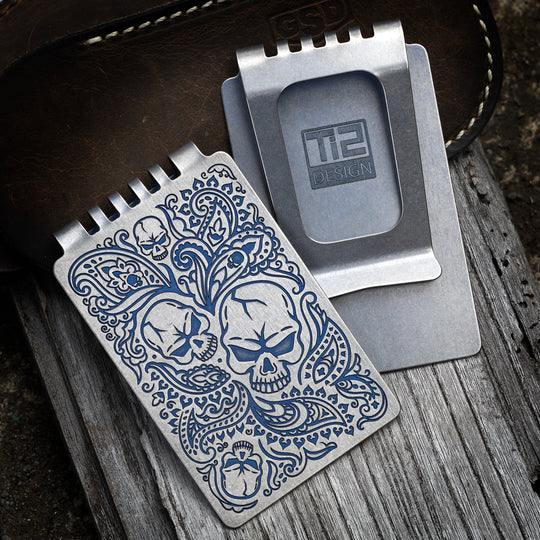 Minimalist Wallet LE Series -- Paisley Skull (Blue Ano)