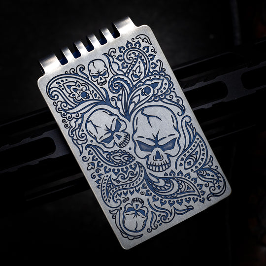 Minimalist Wallet LE Series -- Paisley Skull (Blue Ano)