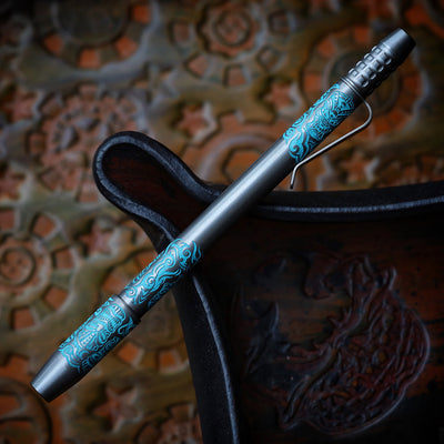 Titanium TechLiner Grid Pen -- Light Blue Tiki LE (Acid Etched & Tumbled)