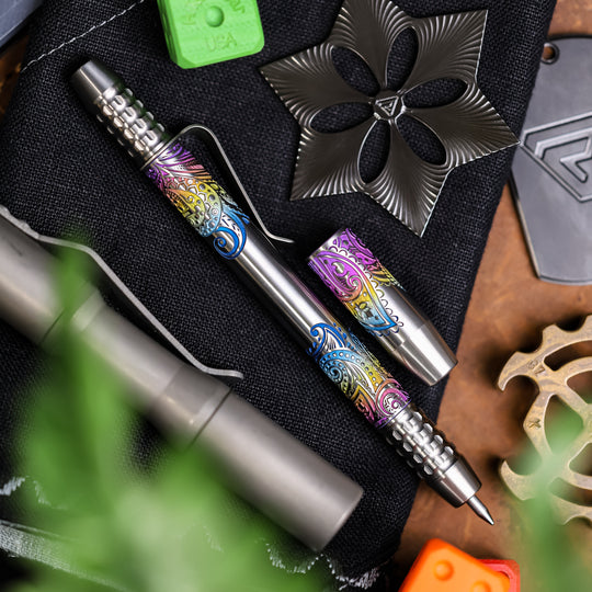 TechLiner Grid -- Rainbow Paisley Laser Engraved Titanium (Satin)