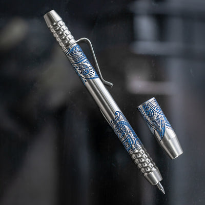 Titanium TechLiner Grid Pen -- Blue Paisley Laser Engraved (Satin)